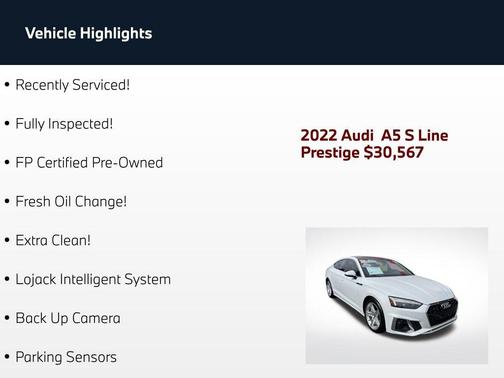Glacier White Metallic 2022 Audi A5 Sportback 45 S Line Prestige