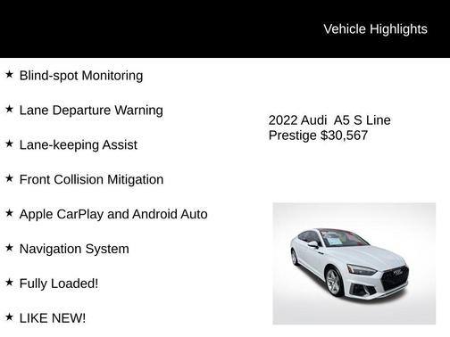 Glacier White Metallic 2022 Audi A5 Sportback 45 S Line Prestige