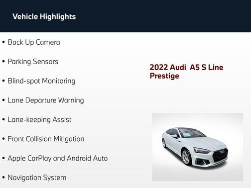 Glacier White Metallic 2022 Audi A5 Sportback 45 S Line Prestige