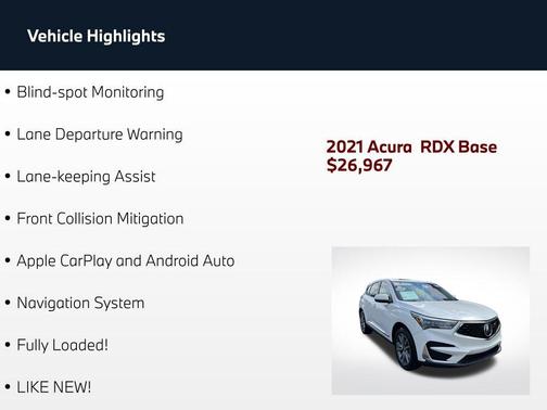 Platinum White Pearl 2021 Acura RDX Technology Package