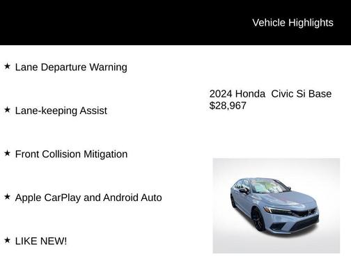 Sonic Gray Pearl 2024 Honda Civic Si Base