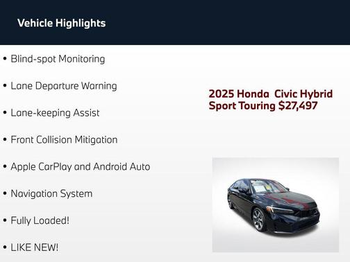 Crystal Black Pearl 2025 Honda Civic Hybrid Sport Touring