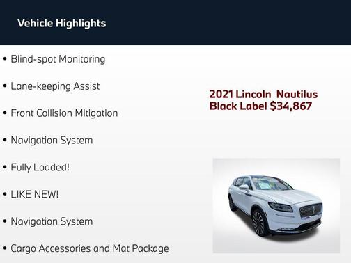 Pristine White 2021 Lincoln Nautilus Black Label