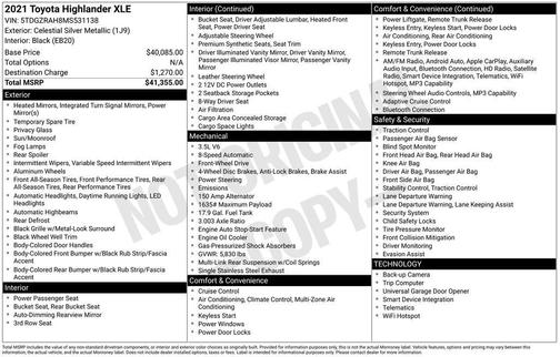 Celestial Silver Metallic 2021 Toyota Highlander XLE