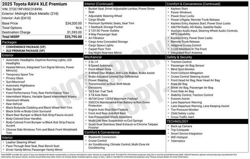 Midnight Black Metallic 2025 Toyota RAV4 XLE Premium