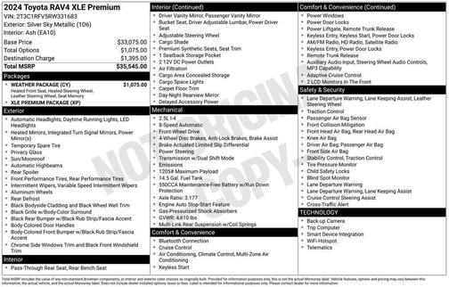 Silver Sky Metallic 2024 Toyota RAV4 XLE Premium