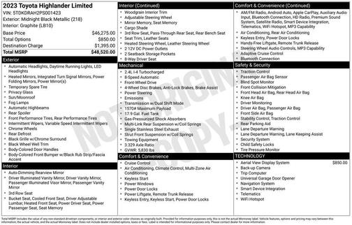 Midnight Black Metallic 2023 Toyota Highlander Limited