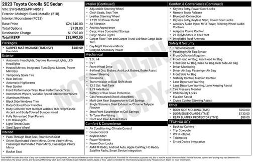 Midnight Black Metallic 2023 Toyota Corolla SE