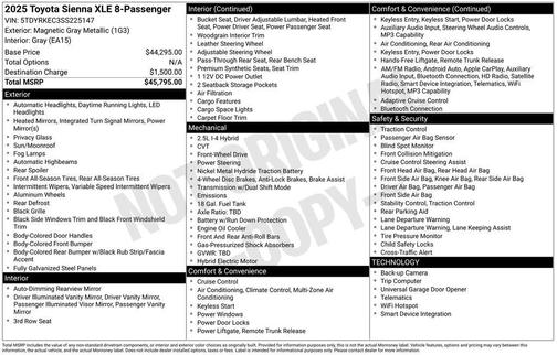 Magnetic Gray Metallic 2025 Toyota Sienna XLE