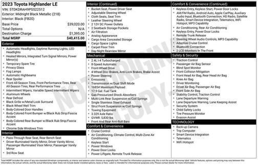 Midnight Black Metallic 2023 Toyota Highlander LE