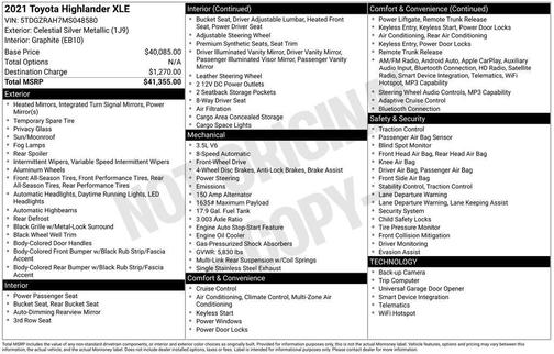 Celestial Silver Metallic 2021 Toyota Highlander XLE