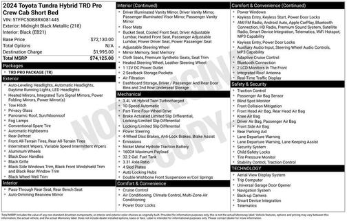 Midnight Black Metallic 2024 Toyota Tundra Hybrid TRD Pro
