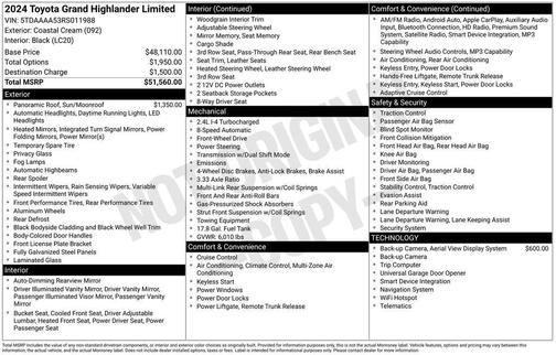 White 2024 Toyota Grand Highlander LIMITED