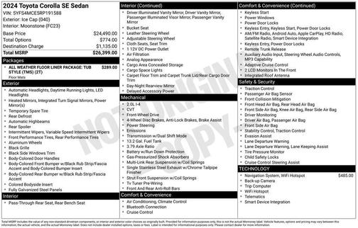 White 2024 Toyota Corolla SE