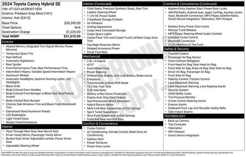 2024 Toyota Camry Hybrid SE