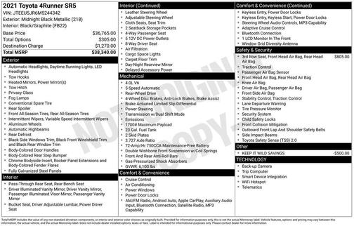 Midnight Black Metallic 2021 Toyota 4Runner SR5