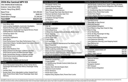 Ivory Silver 2026 Kia Carnival EX