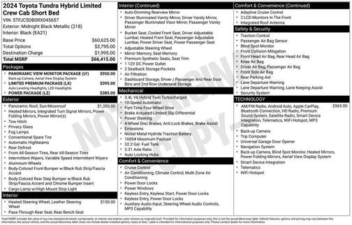 Midnight Black Metallic 2024 Toyota Tundra Hybrid Limited