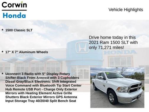 Bright White Clearcoat 2021 RAM 1500 Classic SLT