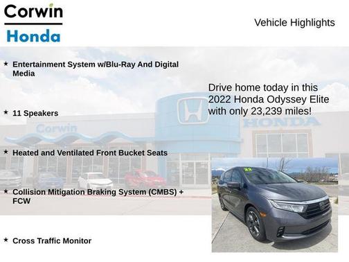 Modern Steel Metallic 2022 Honda Odyssey Elite