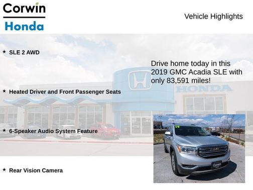 Quicksilver Metallic 2019 GMC Acadia SLE-2