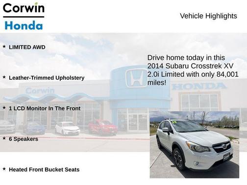 Satin White Pearl 2014 Subaru XV Crosstrek 2.0i Limited