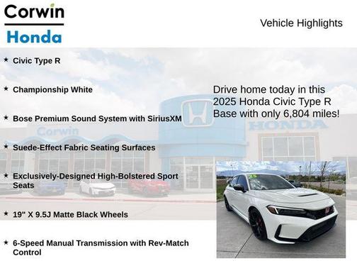 Championship White 2025 Honda Civic Type R Base