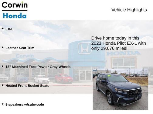 Obsidian Blue Pearl 2023 Honda Pilot EX-L 8-Passenger