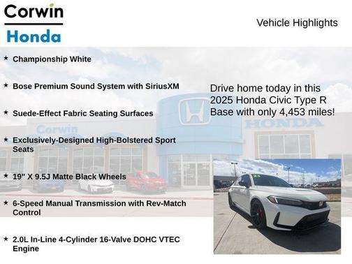 White 2025 Honda Civic Type R Base