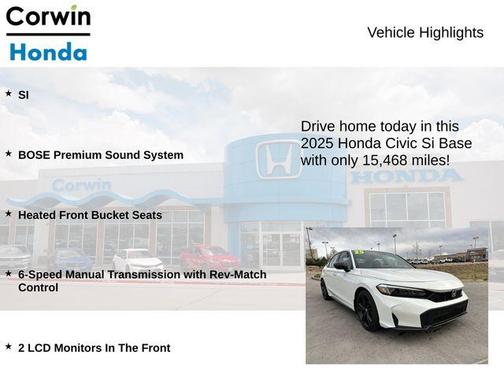 Platinum White Pearl 2025 Honda Civic Si Base