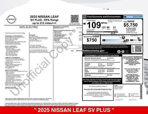 Super Black/Pearl White 2025 Nissan Leaf SV PLUS