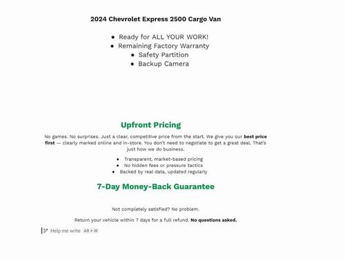 2024 Chevrolet Express 2500 RWD 2500 Regular Wheelbase WT