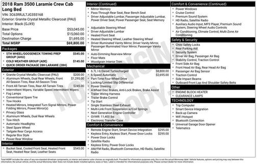 2018 RAM 3500 Laramie Crew Cab 4x4 8' Box