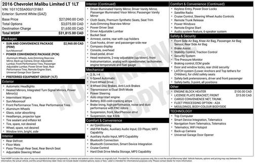 Summit White 2016 Chevrolet Malibu Limited LT