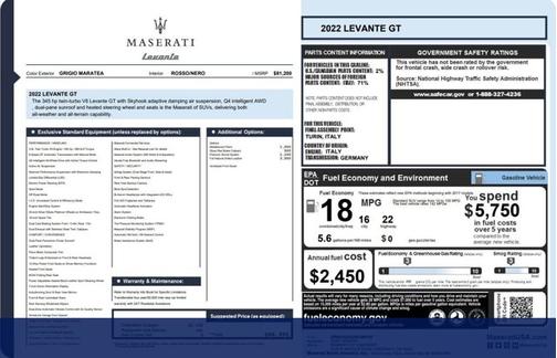 Grigio Maratea Metallic 2022 Maserati Levante GT