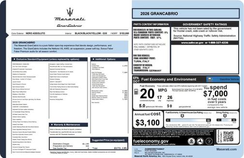 Nero Assoluto Metallic 2026 Maserati GranCabrio Convertible