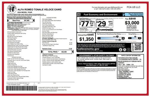 Misano Blue Metallic 2024 Alfa Romeo Tonale Veloce EAWD
