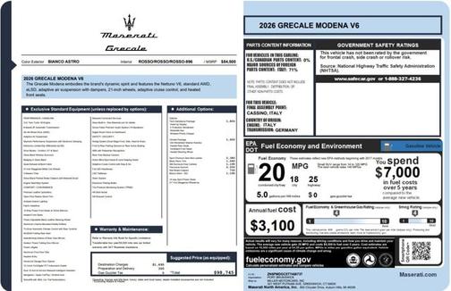 Bianco Astro Metallic 2026 Maserati Grecale Modena