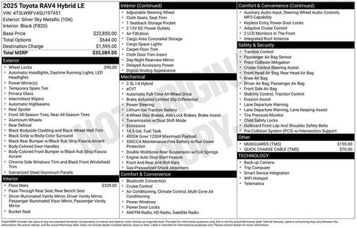 Silver Sky Metallic 2025 Toyota RAV4 Hybrid LE