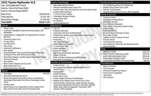 Wind Chill Pearl 2022 Toyota Highlander XLE
