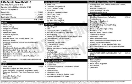 Midnight Black Metallic 2024 Toyota RAV4 Hybrid LE