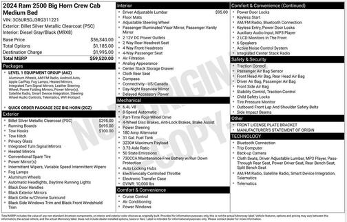 Billet Silver Metallic Clearcoat 2024 RAM 2500 Big Horn Crew Cab 4x4 6'4' Box