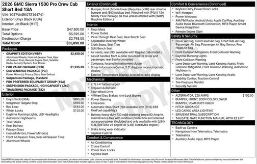 Onyx Black 2026 GMC Sierra 1500 Pro