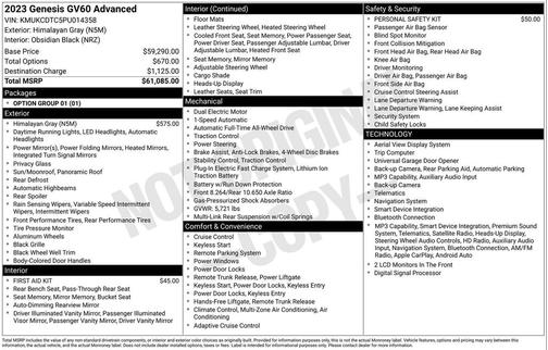 Himalayan Gray 2023 Genesis GV60 Advanced AWD