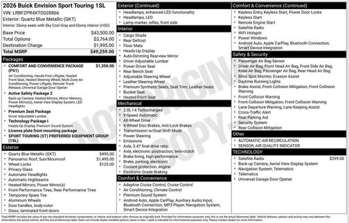 Quartz Blue Metallic 2026 Buick Envision Sport Touring AWD