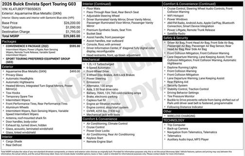 Aquamarine Blue Metallic 2026 Buick Envista Sport Touring FWD