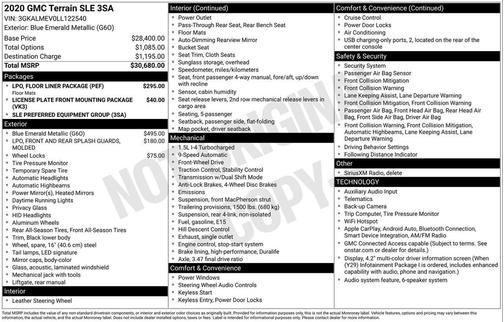 Blue Emerald Metallic 2020 GMC Terrain SLE