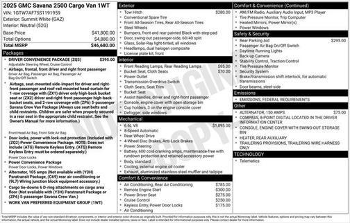 2025 GMC Savana 2500 Work Van