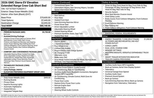 2026 GMC Sierra EV Extended Range Elevation