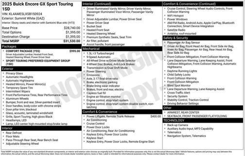Summit White 2025 Buick Encore GX Sport Touring